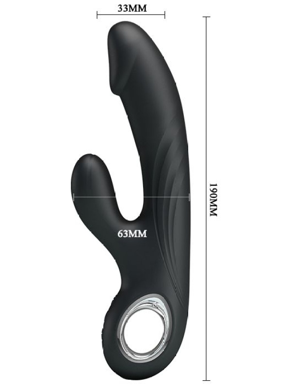 Чёрный вибратор с клиторальным отростком Selene - 19 см.