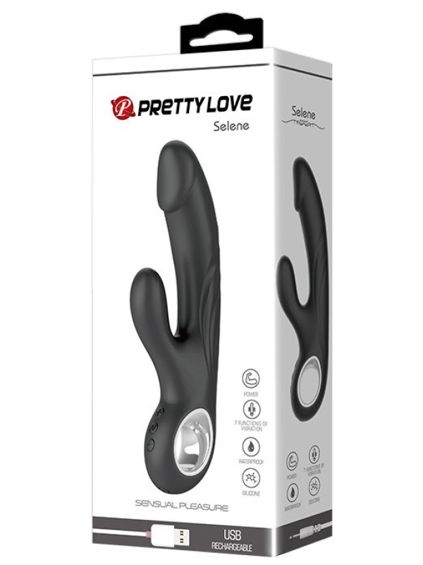 Чёрный вибратор с клиторальным отростком Selene - 19 см.