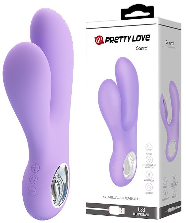Сиреневый вибратор с клиторальным отростком Canrol - 17,1 см.
