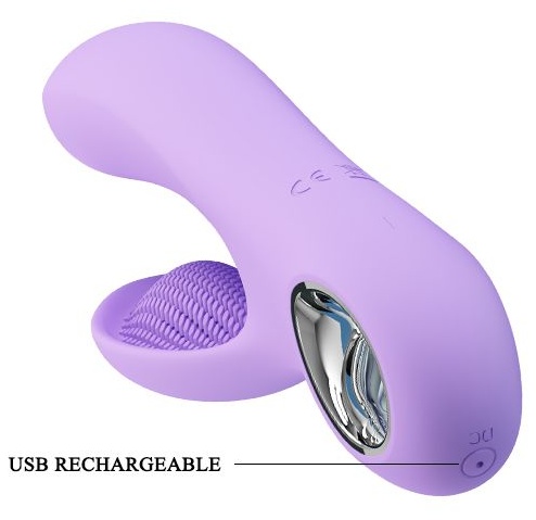 Сиреневый вибратор с клиторальным отростком Canrol - 17,1 см.