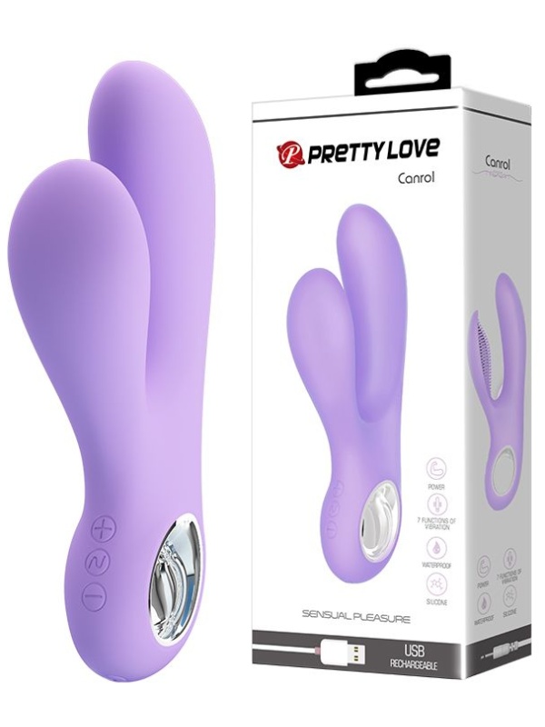 Сиреневый вибратор с клиторальным отростком Canrol - 17,1 см.