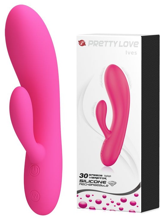 Розовый вибратор с клиторальным отростком Ives - 16,9 см.