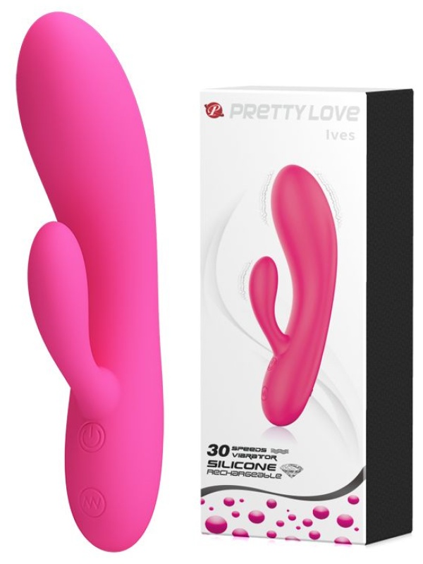 Розовый вибратор с клиторальным отростком Ives - 16,9 см.