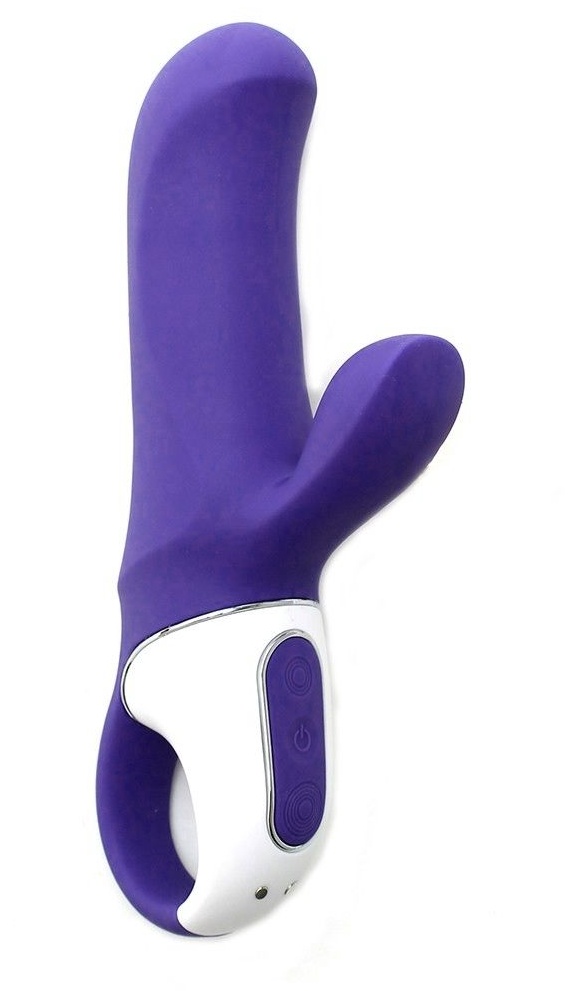 Фиолетовый вибратор Satisfyer Magic Bunny с клиторальным отростком - 17,6 см.