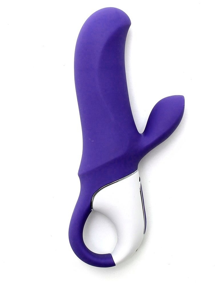 Фиолетовый вибратор Satisfyer Magic Bunny с клиторальным отростком - 17,6 см.