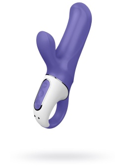 Фиолетовый вибратор Satisfyer Magic Bunny с клиторальным отростком - 17,6 см.