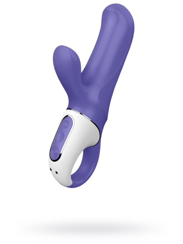 Фиолетовый вибратор Satisfyer Magic Bunny с клиторальным отростком - 17,6 см.