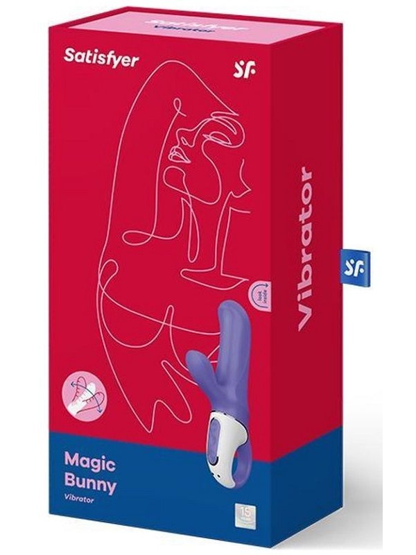 Фиолетовый вибратор Satisfyer Magic Bunny с клиторальным отростком - 17,6 см.