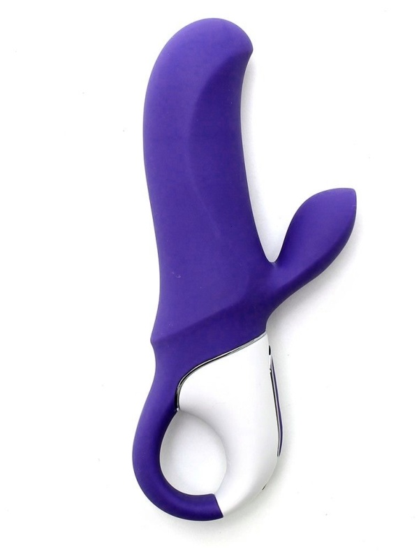 Фиолетовый вибратор Satisfyer Magic Bunny с клиторальным отростком - 17,6 см.