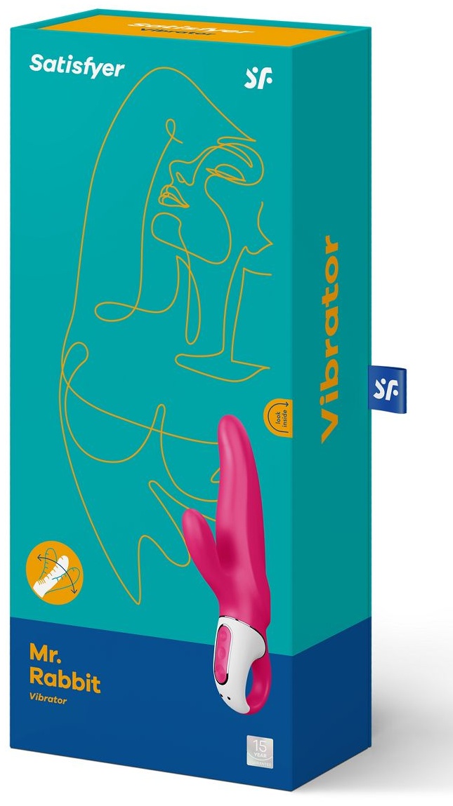 Ярко-розовый вибратор  Satisfyer Mr. Rabbit с клиторальным отростком - 22,1 см.