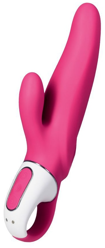 Ярко-розовый вибратор  Satisfyer Mr. Rabbit с клиторальным отростком - 22,1 см.