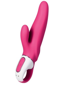 Ярко-розовый вибратор  Satisfyer Mr. Rabbit с клиторальным отростком - 22,1 см.