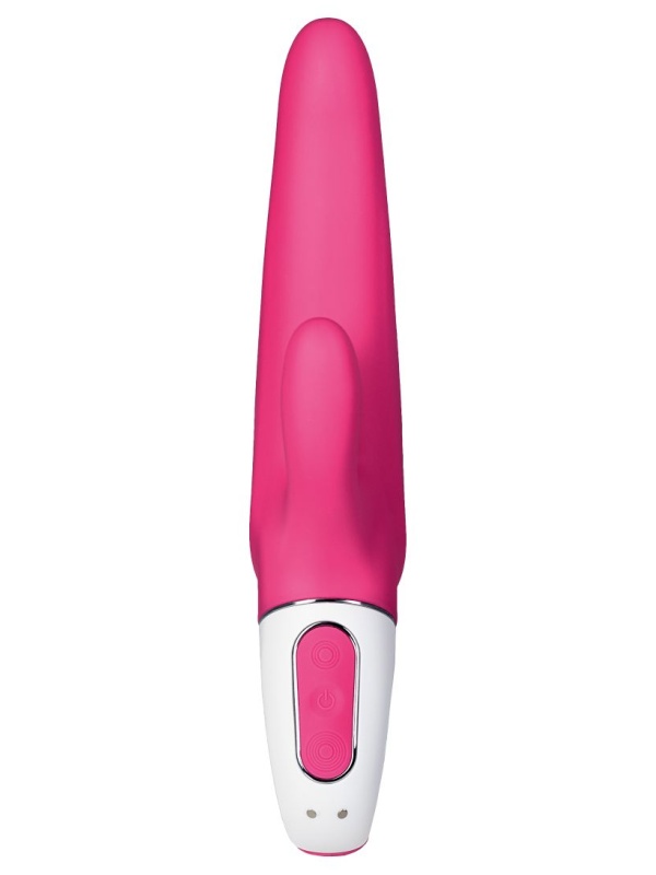 Ярко-розовый вибратор  Satisfyer Mr. Rabbit с клиторальным отростком - 22,1 см.
