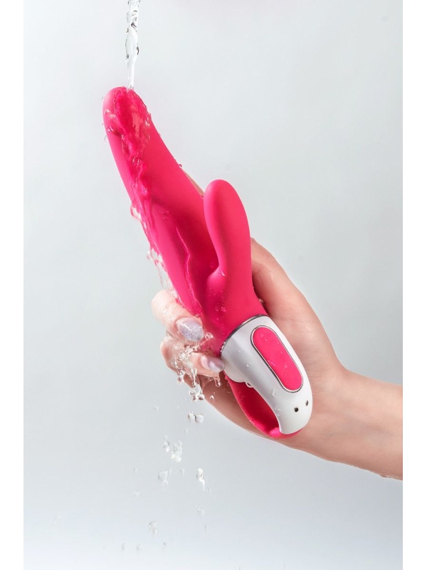 Ярко-розовый вибратор  Satisfyer Mr. Rabbit с клиторальным отростком - 22,1 см.