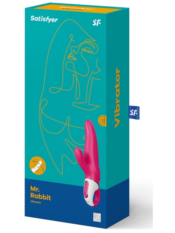 Ярко-розовый вибратор  Satisfyer Mr. Rabbit с клиторальным отростком - 22,1 см.