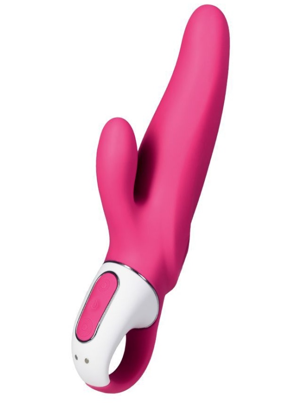 Ярко-розовый вибратор  Satisfyer Mr. Rabbit с клиторальным отростком - 22,1 см.