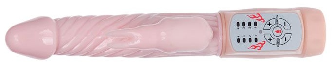 Вибратор Fire Bunny с клиторальным отростком и нагревом - 22 см.