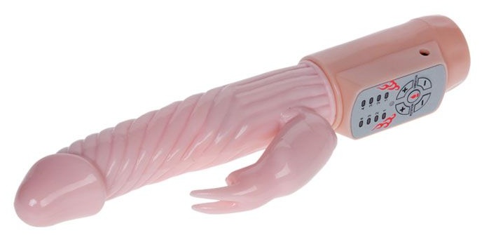 Вибратор Fire Bunny с клиторальным отростком и нагревом - 22 см.