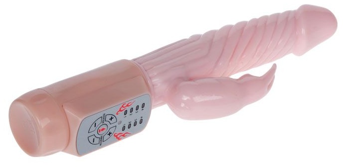 Вибратор Fire Bunny с клиторальным отростком и нагревом - 22 см.