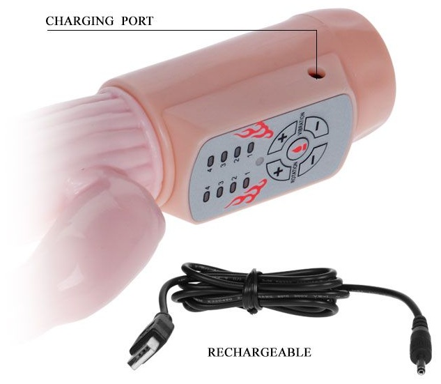 Вибратор Fire Bunny с клиторальным отростком и нагревом - 22 см.