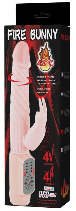 Вибратор Fire Bunny с клиторальным отростком и нагревом - 22 см.