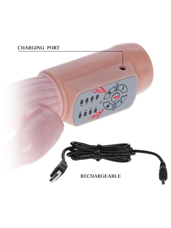 Вибратор Fire Bunny с клиторальным отростком и нагревом - 22 см.