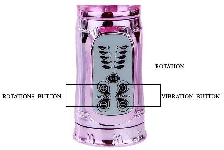 Розовый перезаряжаемый вибромассажер с ротацией, поступательными движениями и стимуляцией клитора - 29,5 см.