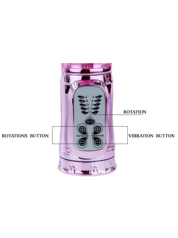 Розовый перезаряжаемый вибромассажер с ротацией, поступательными движениями и стимуляцией клитора - 29,5 см.