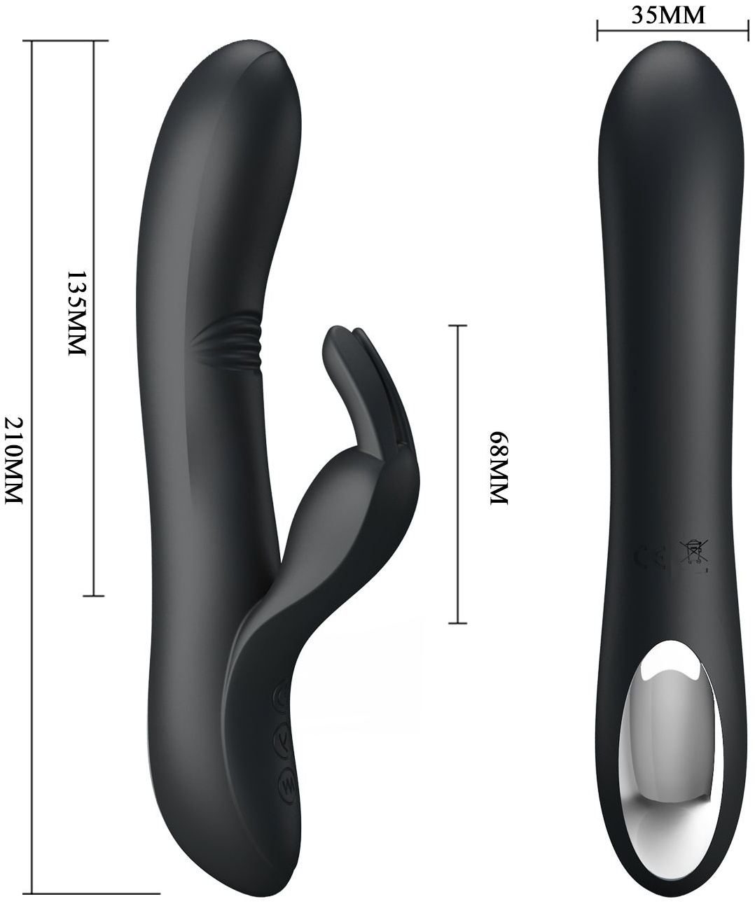 Чёрный вибратор с клиторальным отростком Dylan - 21 см.