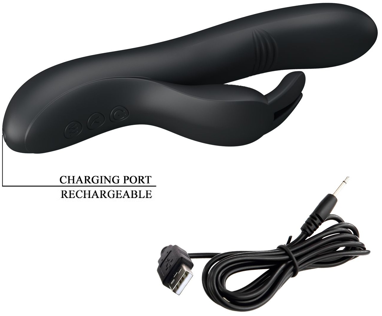 Чёрный вибратор с клиторальным отростком Dylan - 21 см.