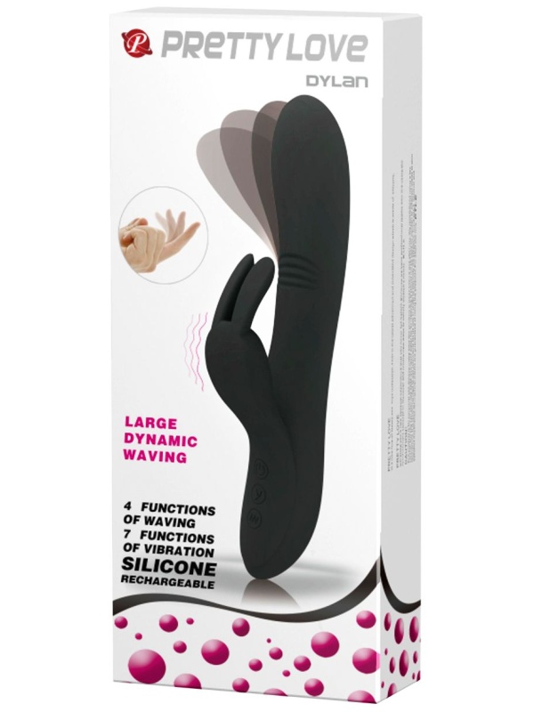 Чёрный вибратор с клиторальным отростком Dylan - 21 см.