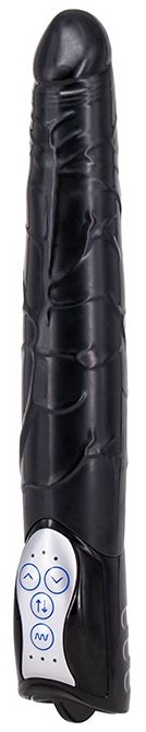 Чёрный вибромассажер Long John Realistic Thrusting Vibrator с функцией толкания - 20 см.