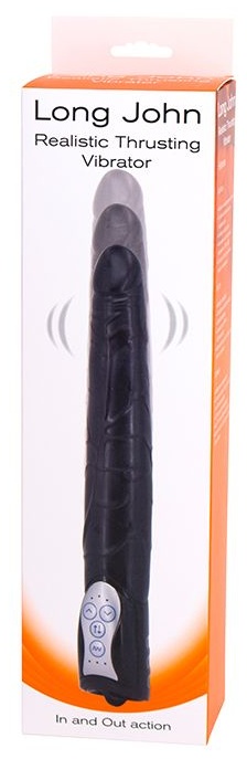 Чёрный вибромассажер Long John Realistic Thrusting Vibrator с функцией толкания - 20 см.