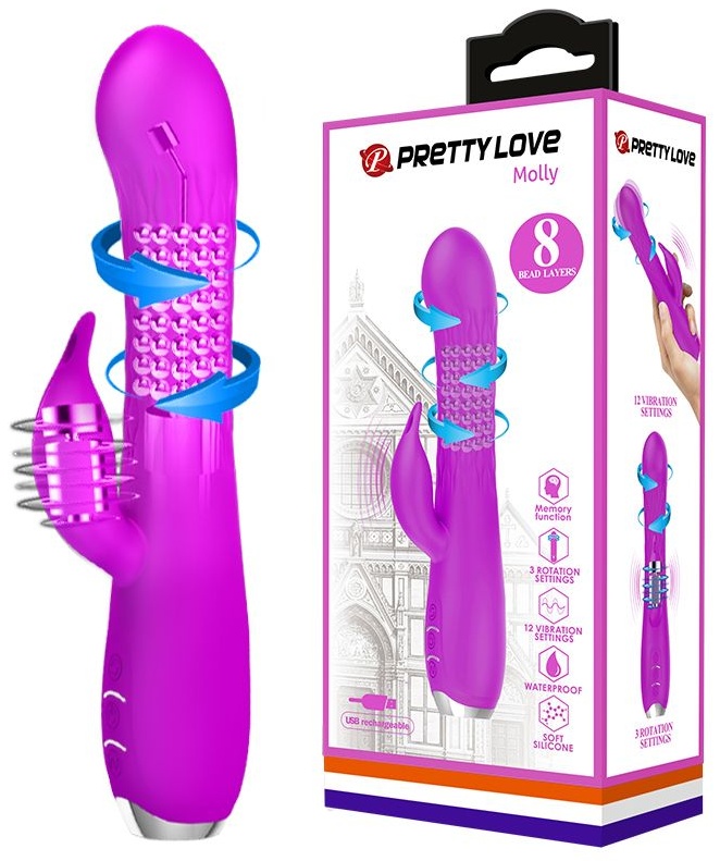 Лиловый вибратор Molly с вращающимися бусинами - 20,5 см.