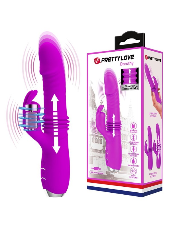 Лиловый вибратор Dorothy с функцией поступательных движений - 19,7 см.