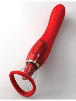 Красный двухсторонний вибростимулятор Ultimate Pleasure 24K Gold Luxury Edition - 25 см.