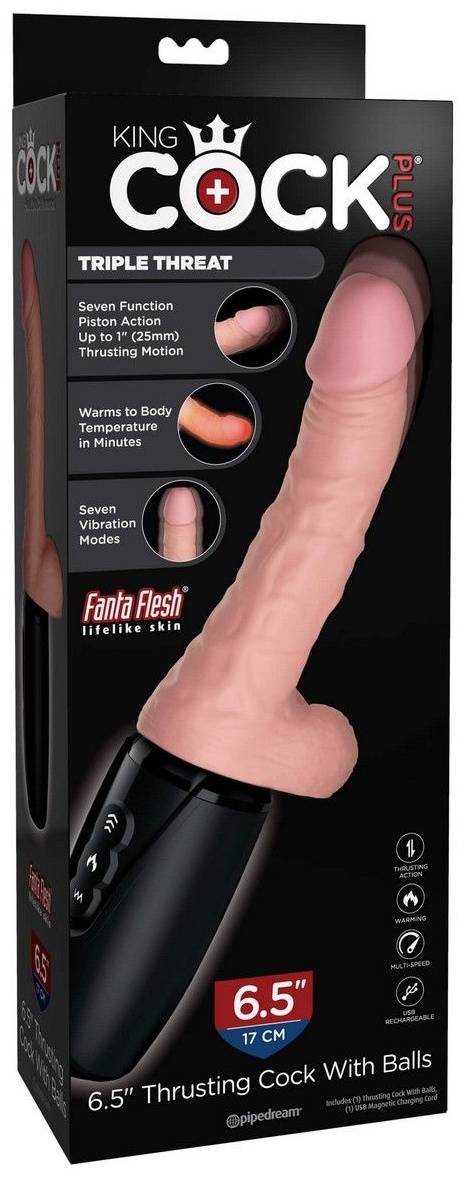 Хай-тек вибратор с функцией толкания 6.5 Thrusting Cock With Balls