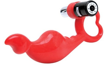 Красный силиконовый стимулятор с вибропулей на ручке