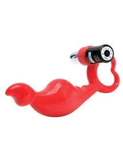 Красный силиконовый стимулятор с вибропулей на ручке