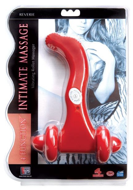 Красный водонепроницаемый вибромассажёр с колёсиками - 12,7 см.