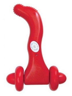Красный водонепроницаемый вибромассажёр с колёсиками - 12,7 см.