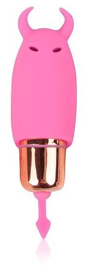 Розовый силиконовый вибромассажер с рожками - 6,4 см.