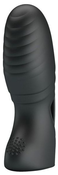 Черная вибронасадка на палец с ребрышками Alan