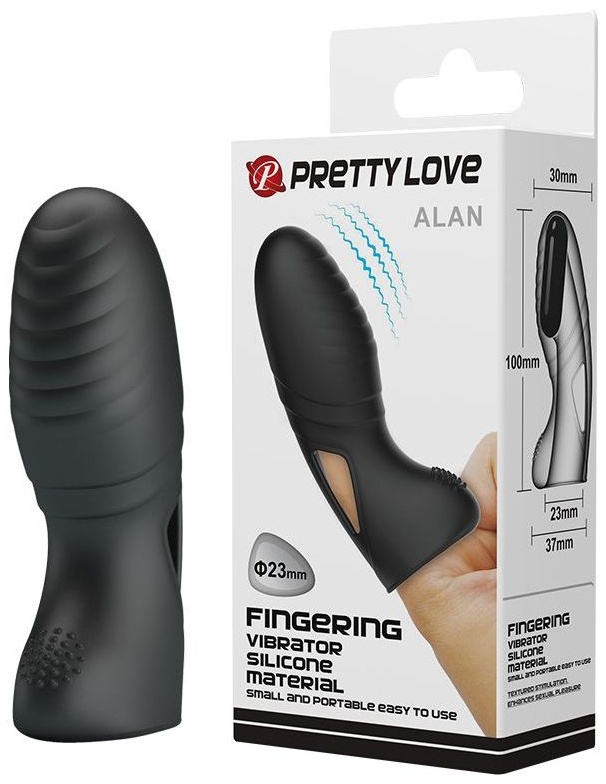 Черная вибронасадка на палец с ребрышками Alan