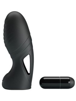 Черная вибронасадка на палец с ребрышками Alan