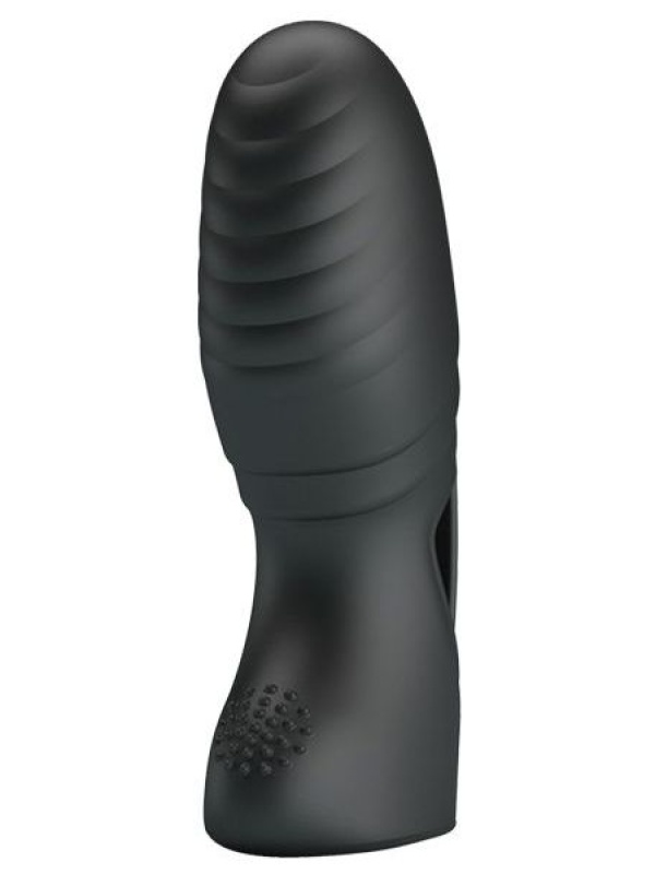 Черная вибронасадка на палец с ребрышками Alan