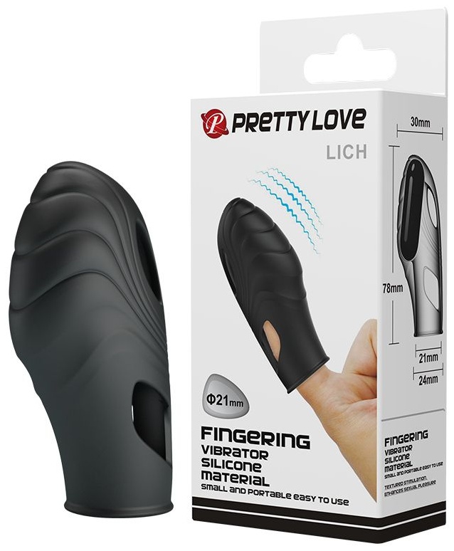 Черная рельефная вибронасадка на палец Lich