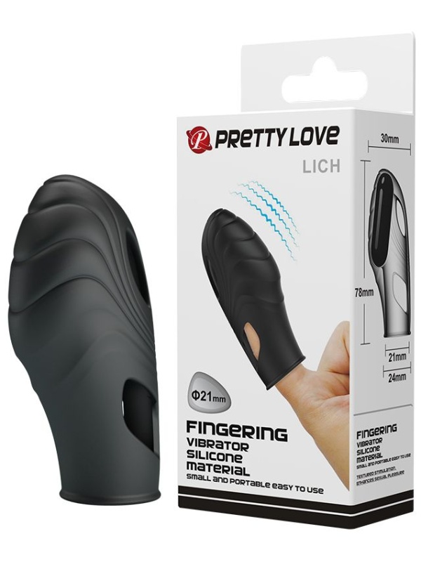 Черная рельефная вибронасадка на палец Lich