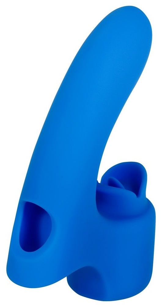 Синяя вибронасадка на палец с подвижным язычком Flick It