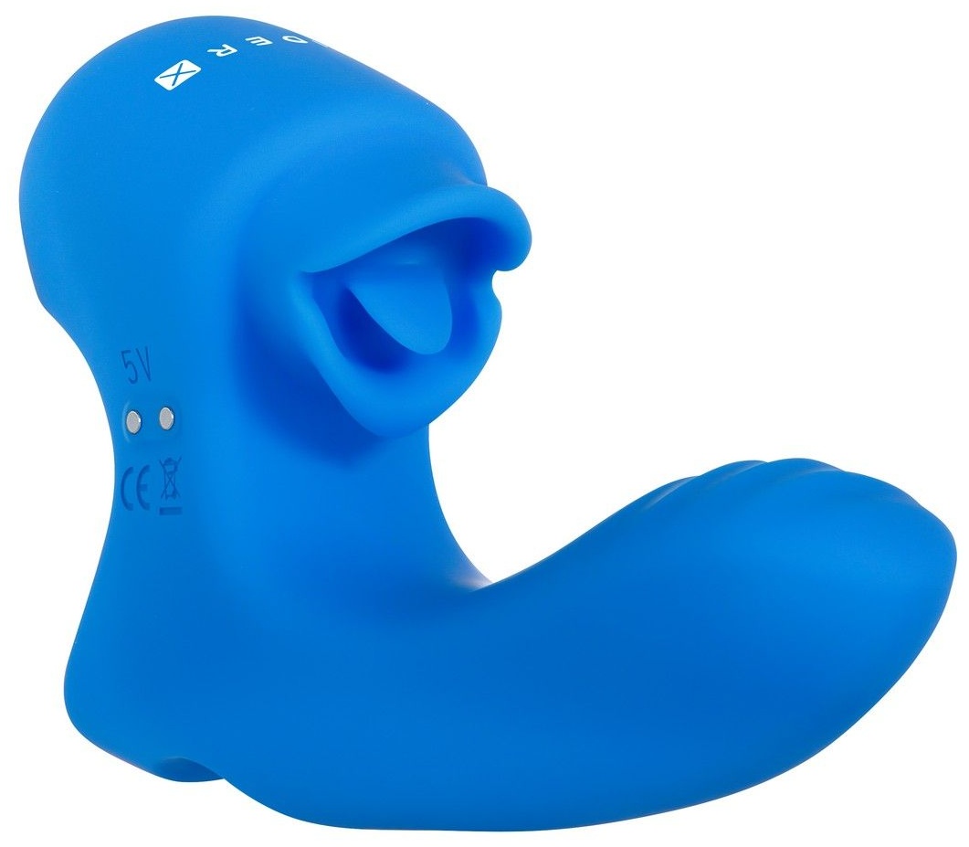 Синяя вибронасадка на палец с подвижным язычком Flick It